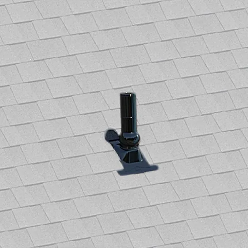 Close up of a GAF Pivot Pipe Boot rooftop accessory at the top of a house.