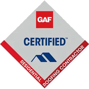 GAF Certified Residential Roofing Contractor logo with red and gray colors